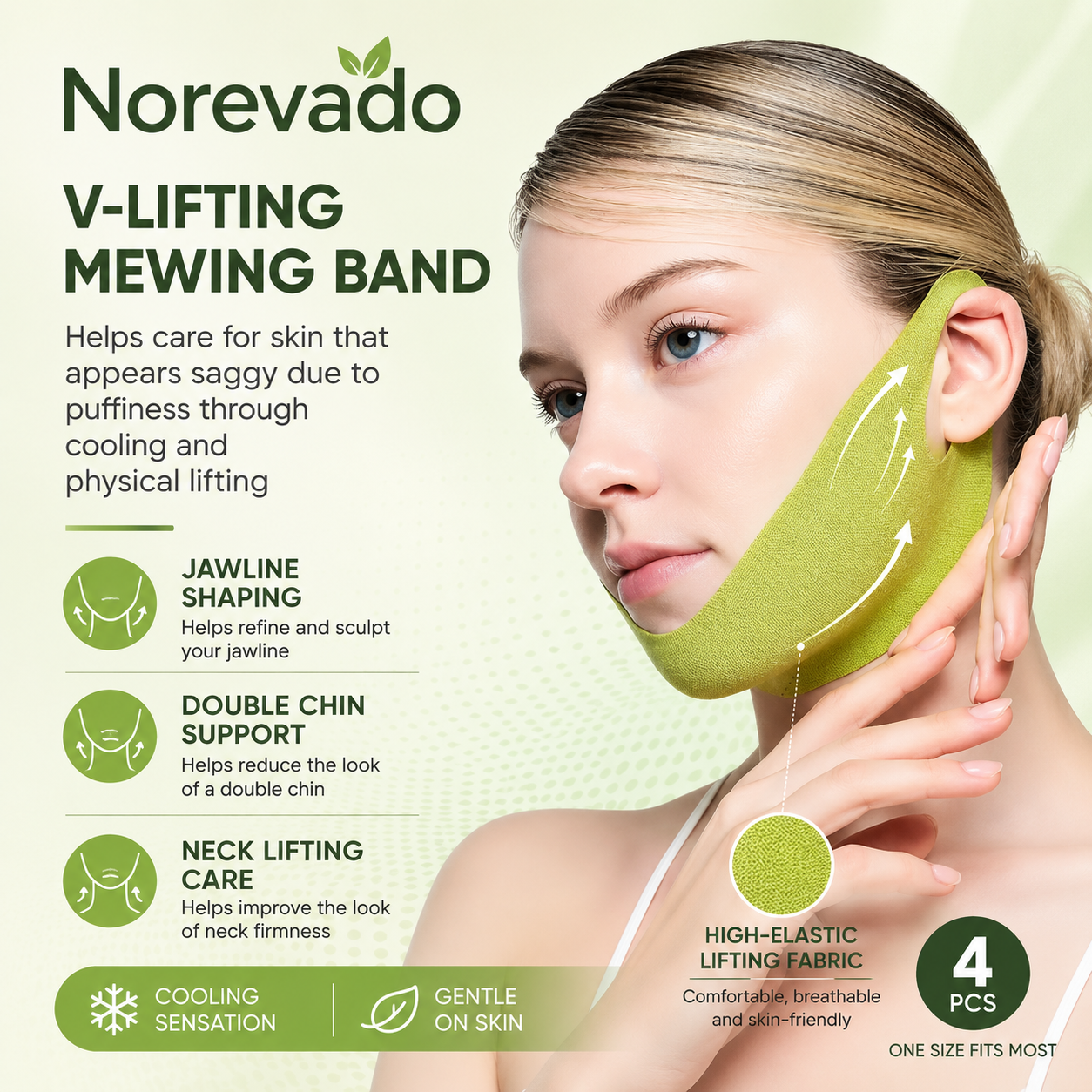 Norevado Cooling V-Lifting Band for Jawline Support, De-Puffing & Smoother-Looking Skin